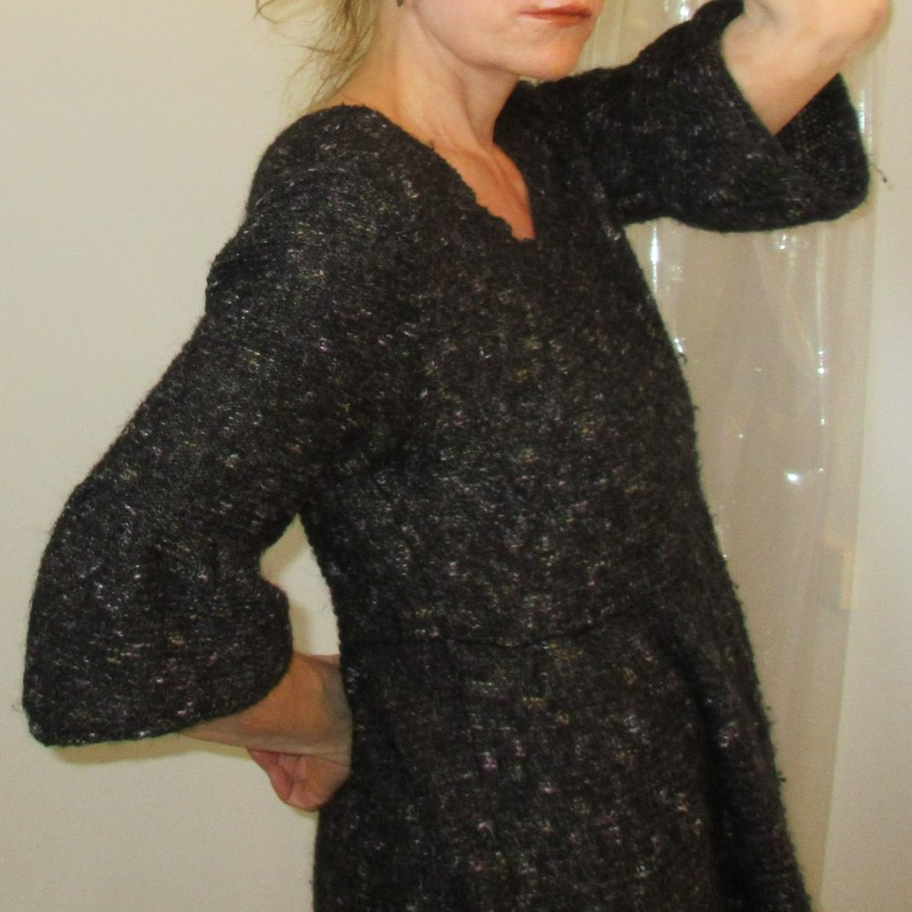 Live A Little Black Flecked Wool Blend Sweater Mini Dress, size M
